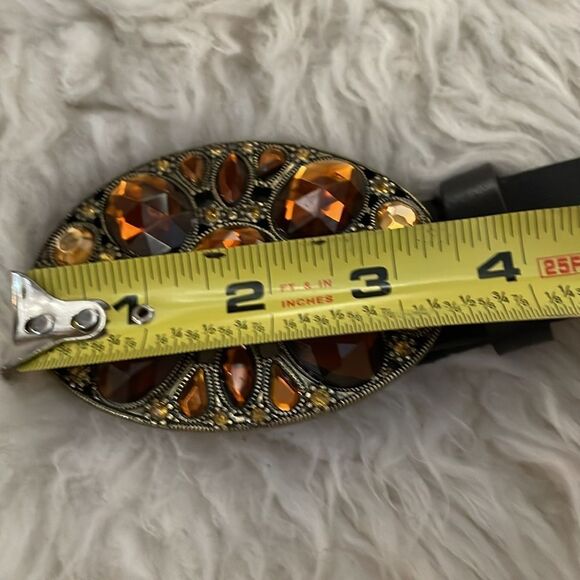 Amiee-Lynn Black Leather Belt w/ Jeweled Embellished Buckle L/XL - Picture 8 of 8
